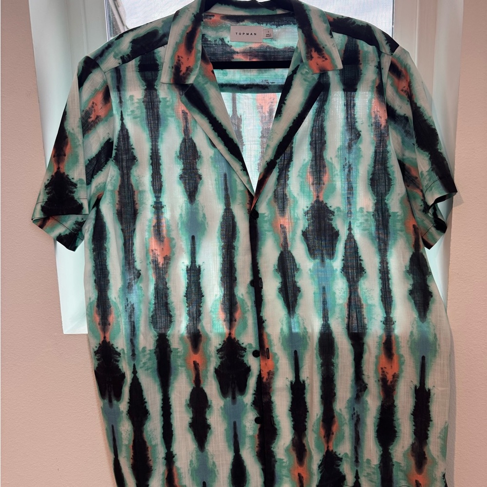 Topman Teal and Coral Striped Men's Shirt - Picture 8 of 12